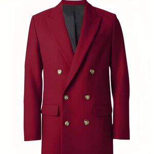 Mens Dress Authentic Double Breasted~Wide Peak Lapel 6buttons Burgundy Coat